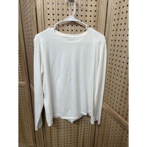 Lands End Womens White Long Sleeve Crewneck T-Shirt Size L 14-16 Cotton Tee